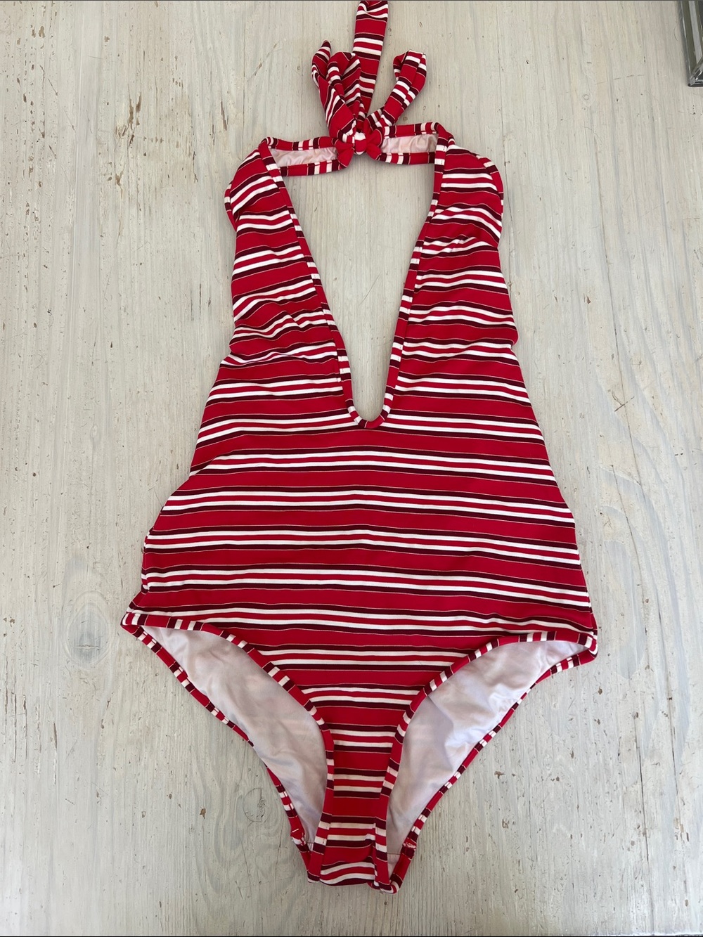 Zimmermann Red and White Striped Halter One-Piece Swimsuit
